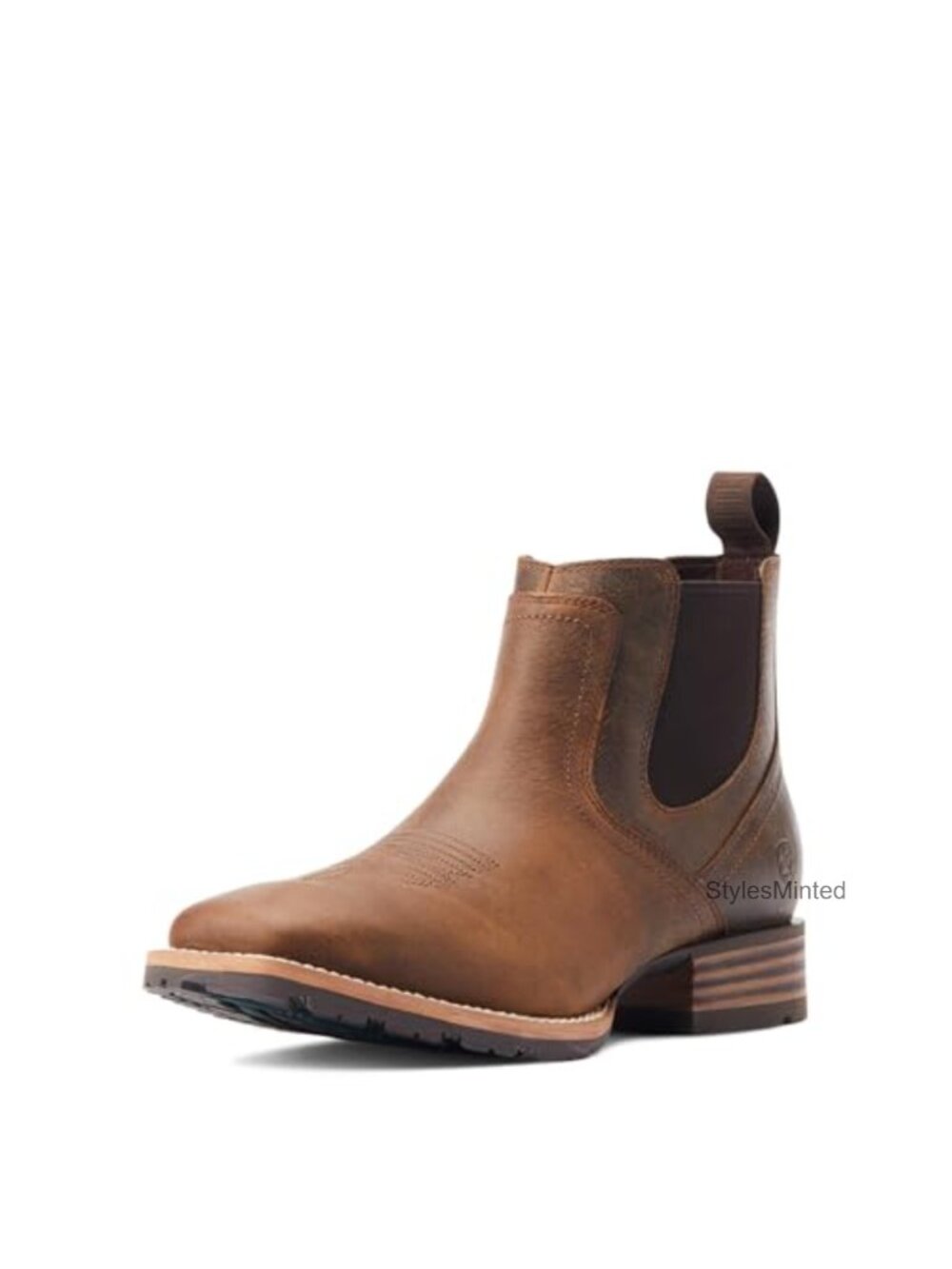 Mens Western Boot Wide Square Toe Pull On Leather Duratread Work